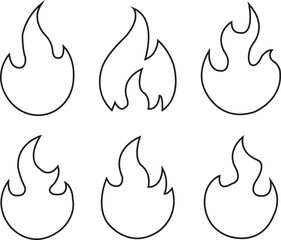 Fire icon collection . Fire flame symbol. Bonfire silhouette logotype. Flames symbols line style - stock vector. Isolated transparent background. fire. Modern art isolated graphic. Fire sign