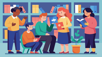In a quiet library a group of people on the autism spectrum engage in a heated debate about the role of empathy in ethical decisionmaking.. Vector illustration