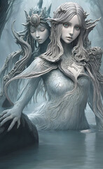 nymphs, mystery creatures of lost civilizations.  fantasy conceptual digital art. Ai generated