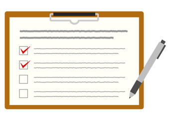 横向きのチェックシートとペンのイラスト
