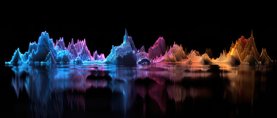 Colorful digital waveform landscape on black