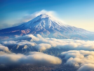 Majestic Snowy Mountain Peak Towering Above Clouds