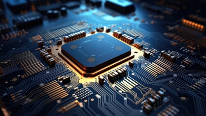 Futuristic Computer Chip on Circuit Board