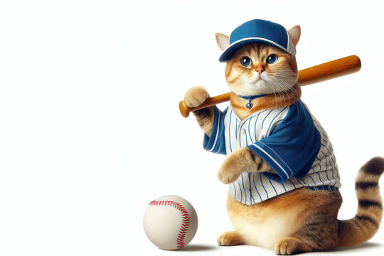 cat baseball player on white background