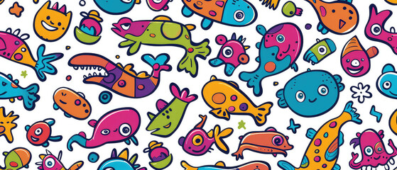 Adorable sea creatures in colorful pattern