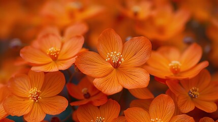   A cluster of orange blossoms featuring yellow anthers at their core amidst vibrant petal rings and central anther clusters - obrazy, fototapety, plakaty