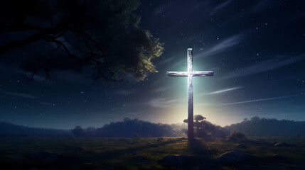 Obraz premium Shining cross on the top of the mountain