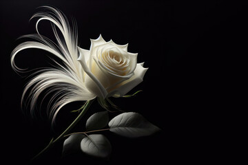 long stemmed white rose on a black background on a white background