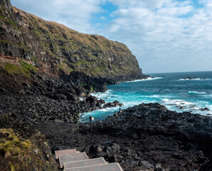Panorama of the scenic coastline of  Sao Miguel island, Azores. 