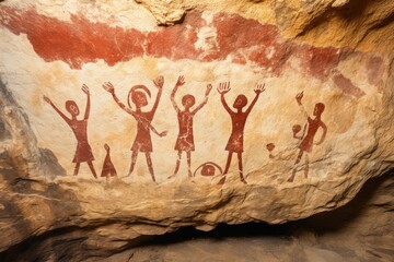 Ancient Rock Art Depicting Figures with Raised Arms