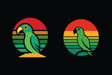 Print t-shirt design, Green Parrot Illustration with retro