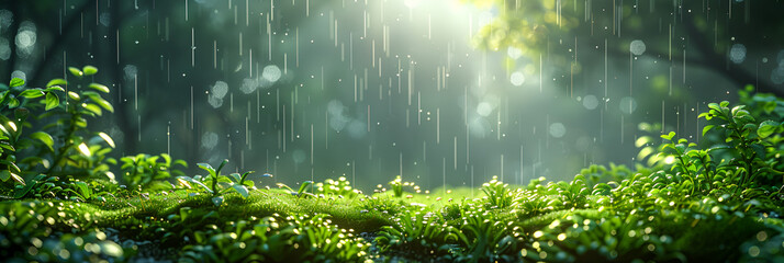 Beautiful Moss Rain Background,
Rain drop copy space blurred background