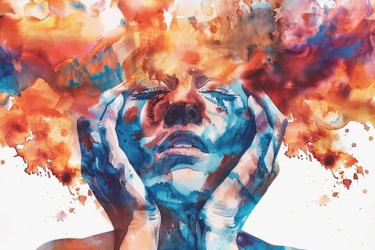 Mental Health Disorder Concept. Watercolor style. On the white background