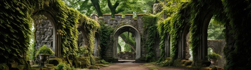 Enchanting Moss-Covered Archway in Lush Forest