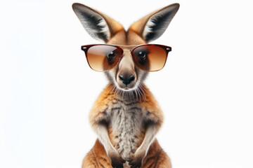 Kangaroo with sunglasses on white background