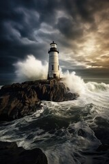 Dramatic Lighthouse Overlooking Stormy Seas