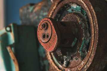 detail of an old rusty wheel hub