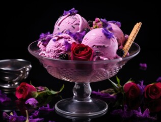 Vibrant Ice Cream Sundae with Flowers