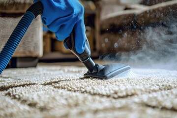 Cleaning carpet using professional steam cleaner