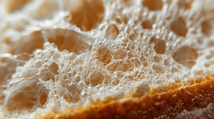 Macro photography capturing intricate details and textures of white bread in close up shots