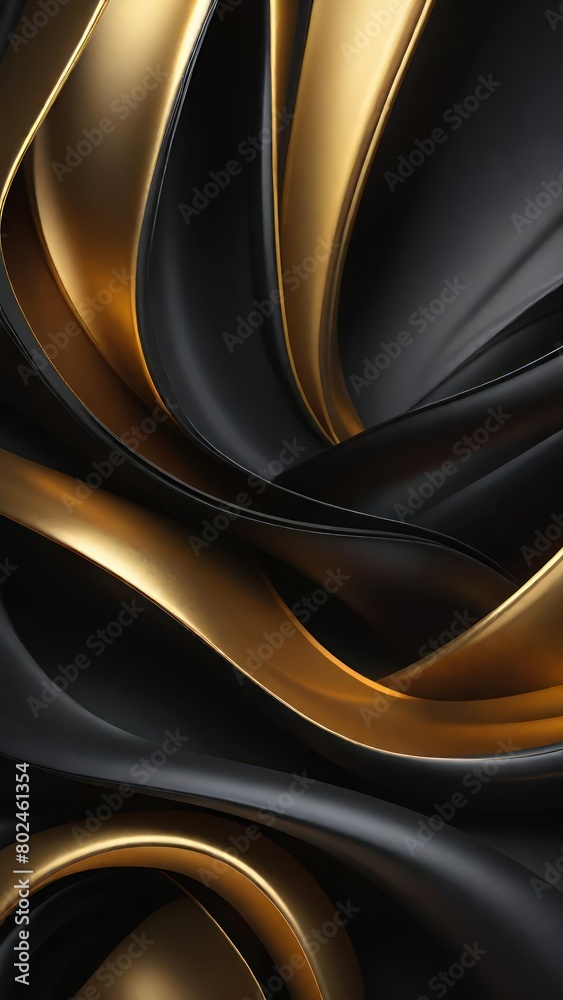 Aufkleber black and golden color tone soft and smooth wavy lines abstract background.