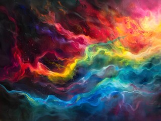 Vibrant Cosmic Aurora Dynamic Colors Intertwining in Dark Background
