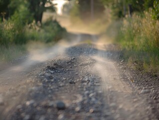 Close-Up Country Road Detailed View with Dust Particles