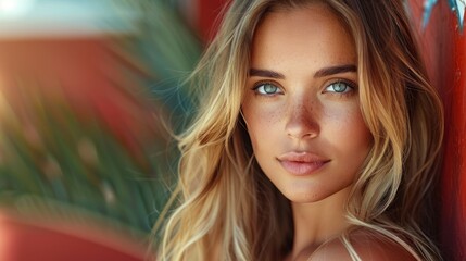 Beautiful Woman With Blue Eyes Posing