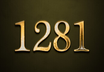 Old gold effect of 1281 number with 3D glossy style Mockup.	
