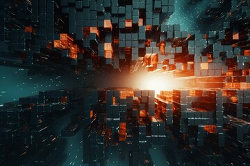 Naklejka premium Explosion of Digital Cubes