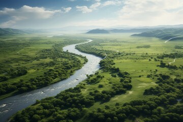 Serpentine River in Lush Valley