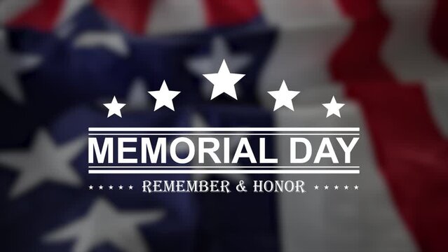 Happy Memorial Day USA Flag Background. Memorial day animation. Remember and Honor banner for memorial day celebration. Motion graphic design. 4k video animation. Animation text happy memorial day.