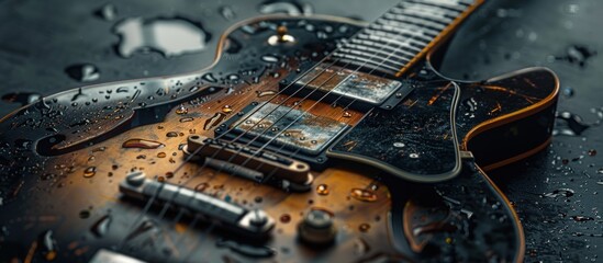 Close-up guitar string black background