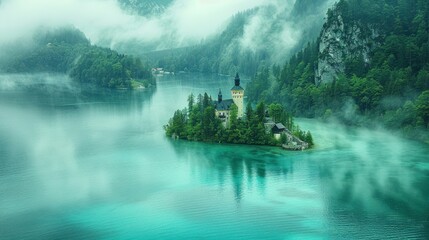Fototapeta premium Small Island in the Middle of Lake