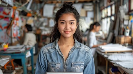 Woman Standing With Laptop
