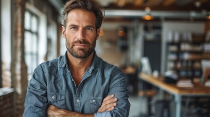 Man in Blue Shirt Posing