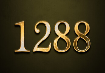 Old gold effect of 1288 number with 3D glossy style Mockup.	