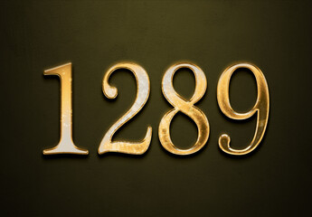 Old gold effect of 1289 number with 3D glossy style Mockup.	