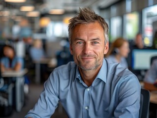 Man Working at Desk in Office