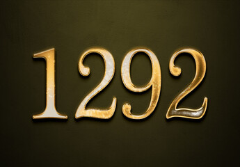 Old gold effect of 1292 number with 3D glossy style Mockup.	