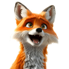 A 3D animated cartoon render of an alert fox communicating a warning message to a group of animals in the forest.