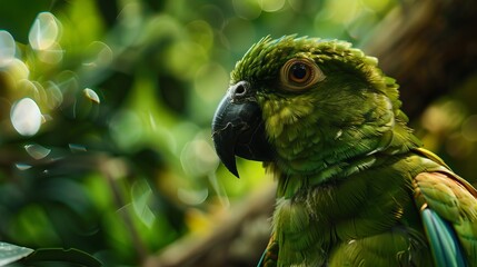 A green parrot up close