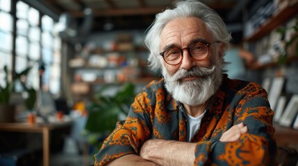 White Bearded Man With Glasses at Table