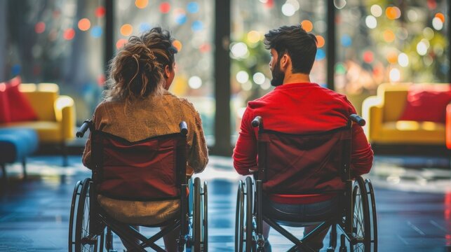 Two Wheelchair Users Looking Out Window