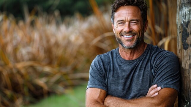 Man Crossing Arms Leaning on Pole