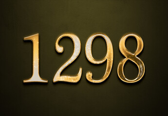 Old gold effect of 1298 number with 3D glossy style Mockup.	