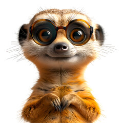 A compassionate 3D cartoon render of a meerkat assisting confused sightseers.