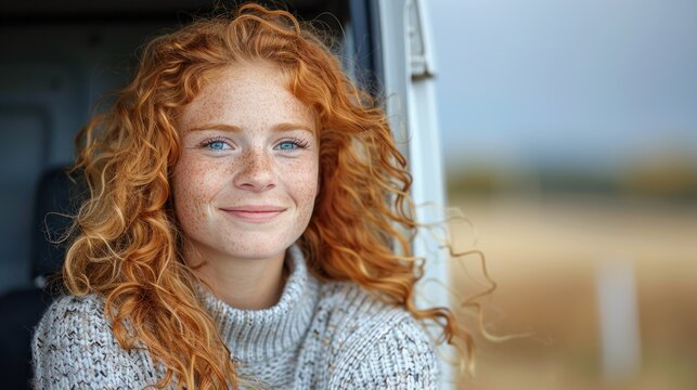 Woman With Red Hair Looking Out Window