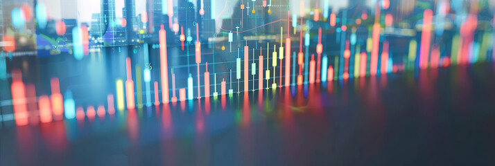 Graph, chart and hologram of stock market, financial management and investment profit tracking.