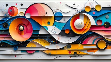 abstract shapes with bold black lines and colorful pastel colors, cut out paper collage on a white background, 2d flat